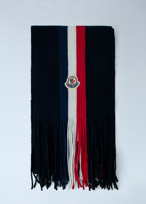 Moncler Ribbed Knit Scarf with Fringed Ends Black mon0166050