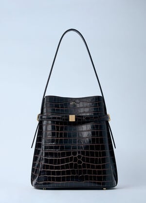 TOTEME Croc-Embossed Leather Bucket Bag Dark Brown tot0261027