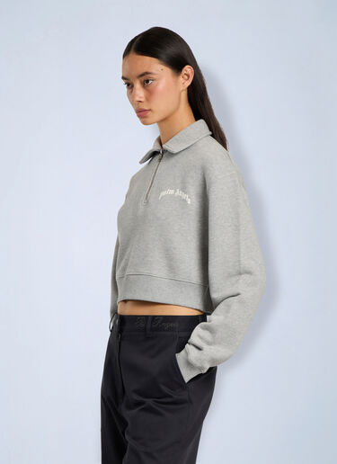 LN-CC® - Palm Angels: Curved Logo Crop Polo Crew Long Sleeve - Grey Palm Angels Curved Logo Crop Polo Crew Long Sleeve Grey pma0266226