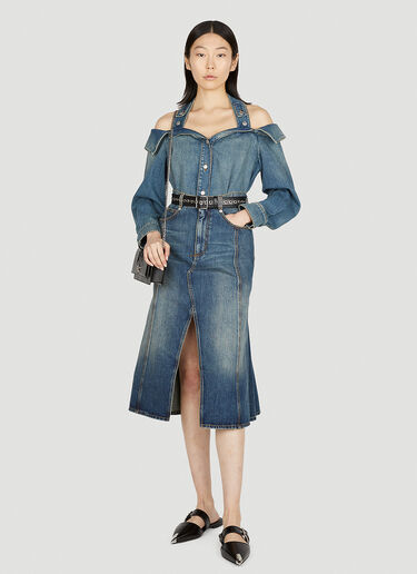 Alexander McQueen Off The Shoulder Denim Shirt Blue amq0251059
