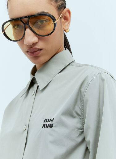 Logo Embroidery Poplin Shirt Miu Miu Logo Embroidery Poplin Shirt Grey miu0254078
