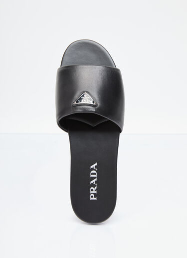 Prada Logo Plaque Leather Slides Black pra0256024