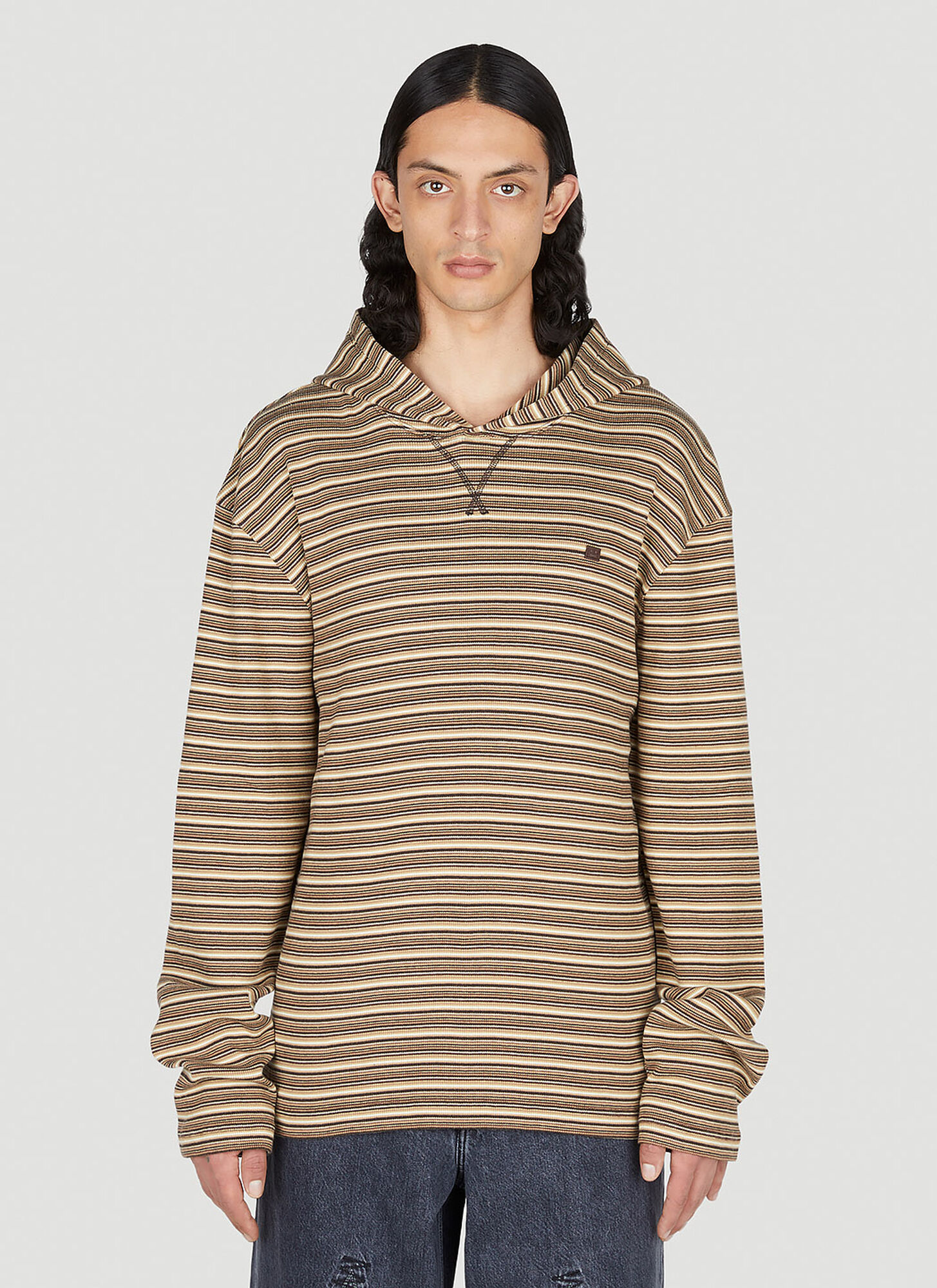Acne Studios Striped Hooded Sweatshirt In Brown