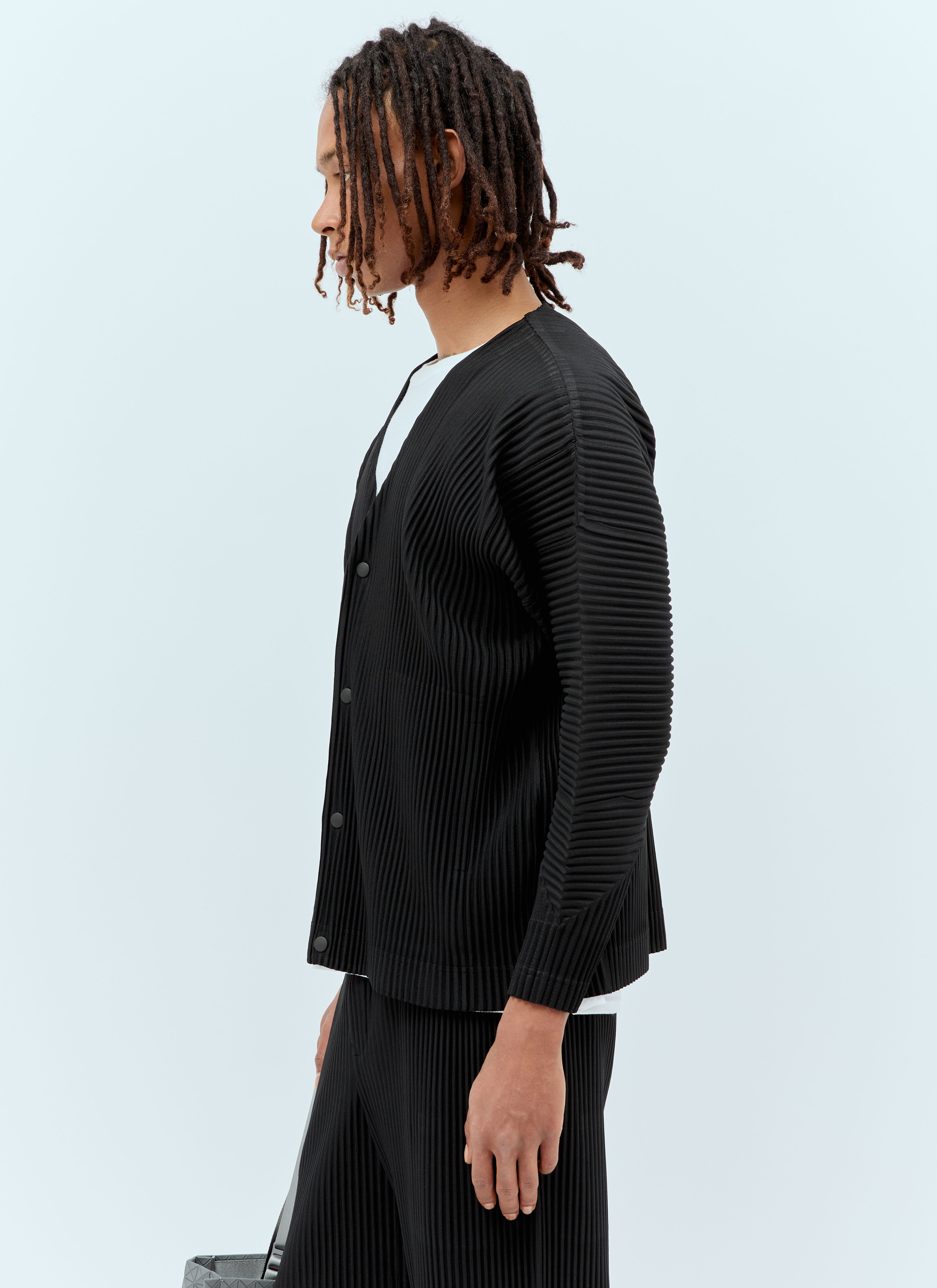 Homme Plissé Issey Miyake Men's' Pleated Cardigan in Black | LN-CC®