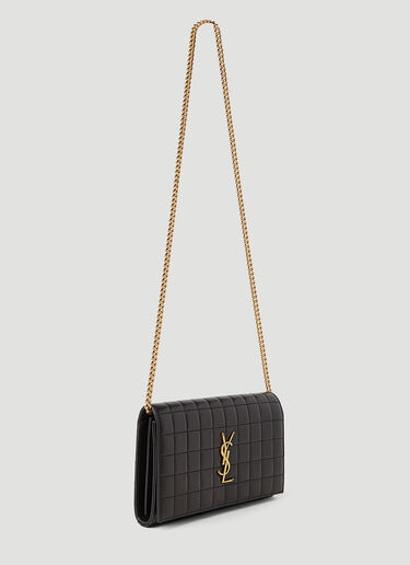 Saint Laurent Cassandre Matelassé Carré Chain Wallet Black sla0252083
