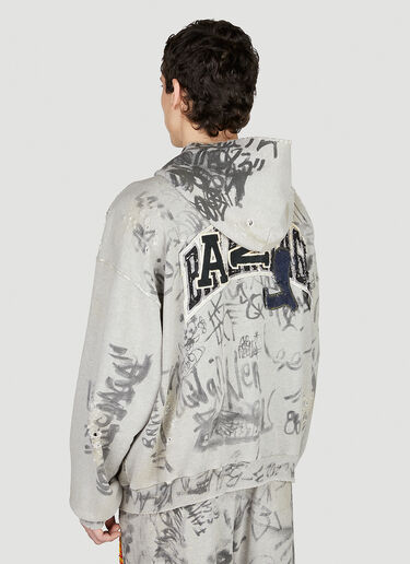 Balenciaga Scribbled Zip Up Hooded Sweatshirt Grey bal0152055