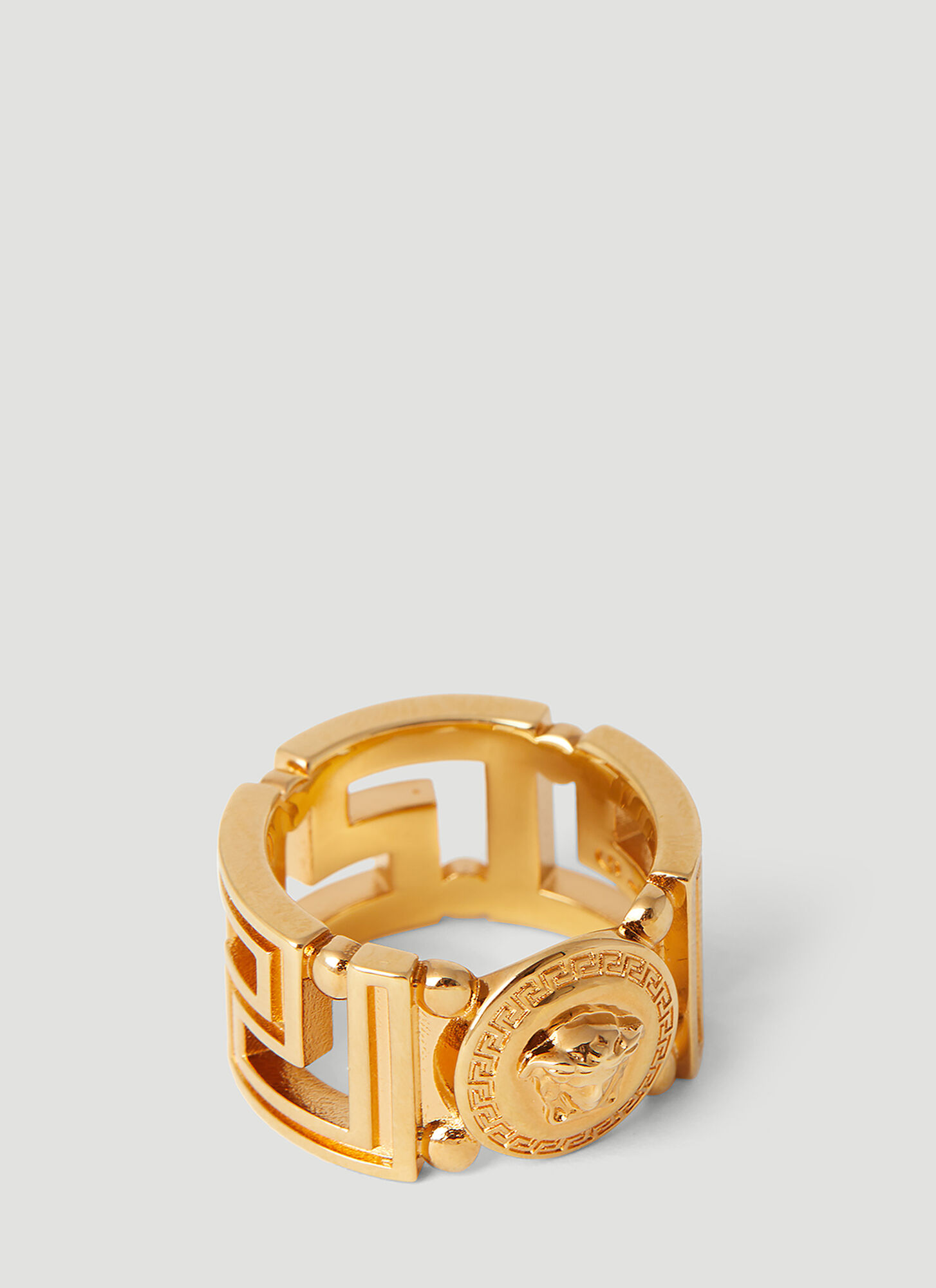 Shop Versace Medusa Greca Ring In Gold