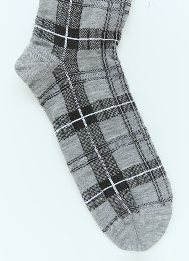 Tartan Jacquard Mid Calf Socks Thom Browne Tartan Jacquard Mid Calf Socks Grey thb0154010