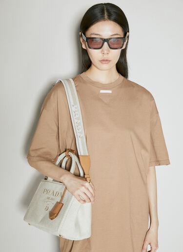 Prada 徽标刺绣帆布手提包 米色 pra0256031