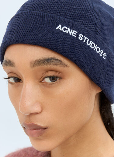 Acne Studios Logo Embroidery Beanie Hat Blue acn0257025