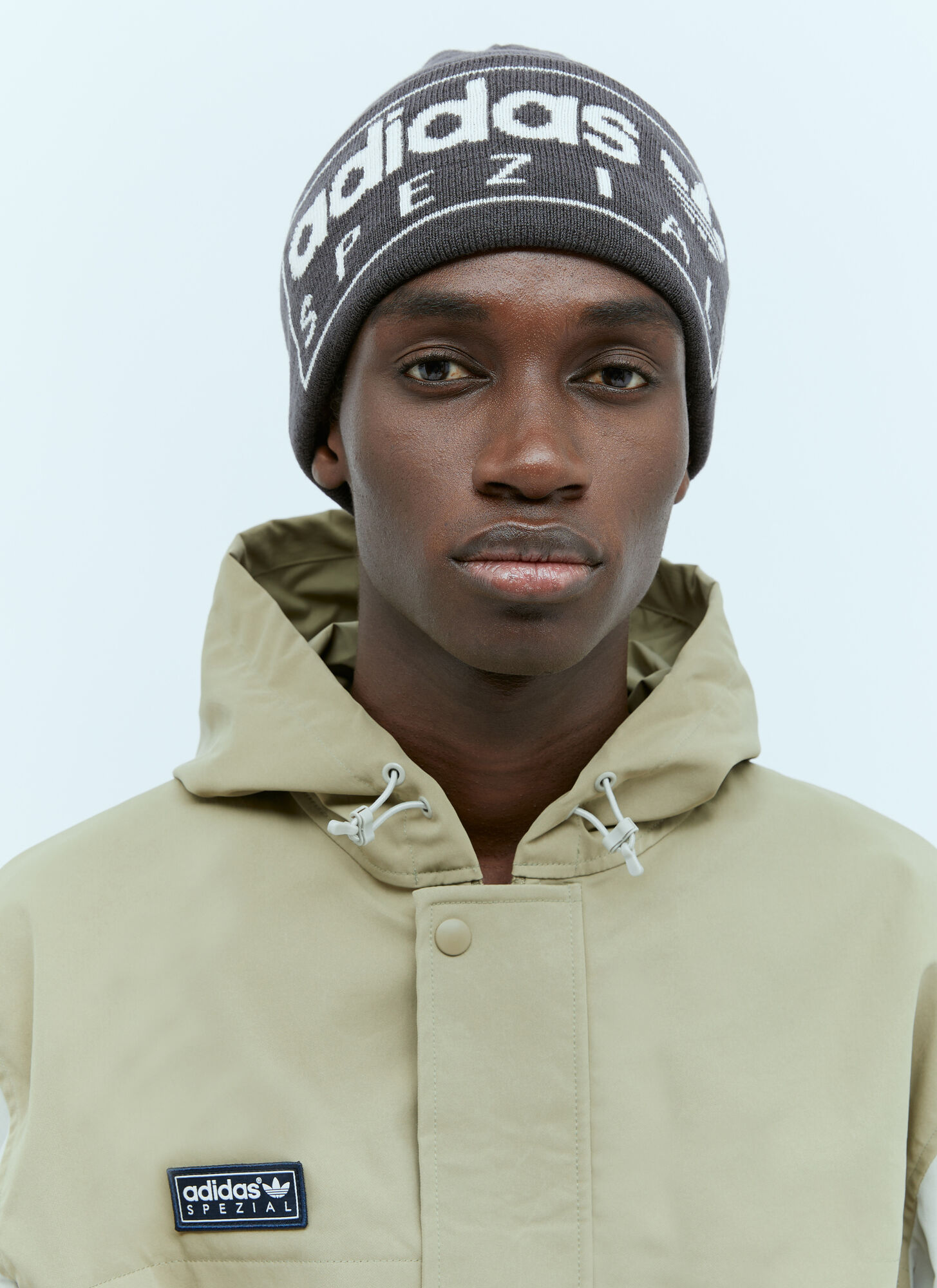 Shop Adidas Originals By Spezial Logo Jacquard Beanie Hat In Grey