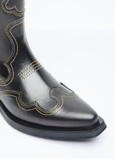 GANNI Embroidered Western Ankle Boots Black gan0255080