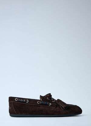 Miu Miu Suede Tassel Loafers Dark Brown miu0265020