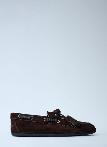 Miu Miu Suede Tassel Loafers Dark Brown miu0265020