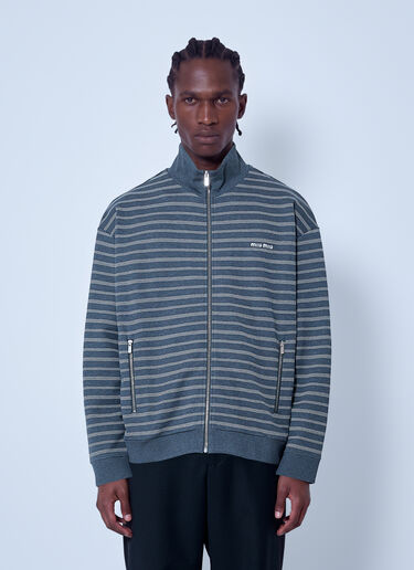 LN-CC® - Miu Miu: Striped Cotton Fleece Jacket - Grey Miu Miu Striped Cotton Fleece Jacket Grey miu0366011