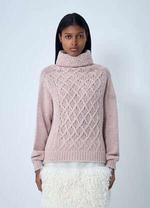 Moncler Wool-Blend Cable Knit Sweater Pink mon0262025