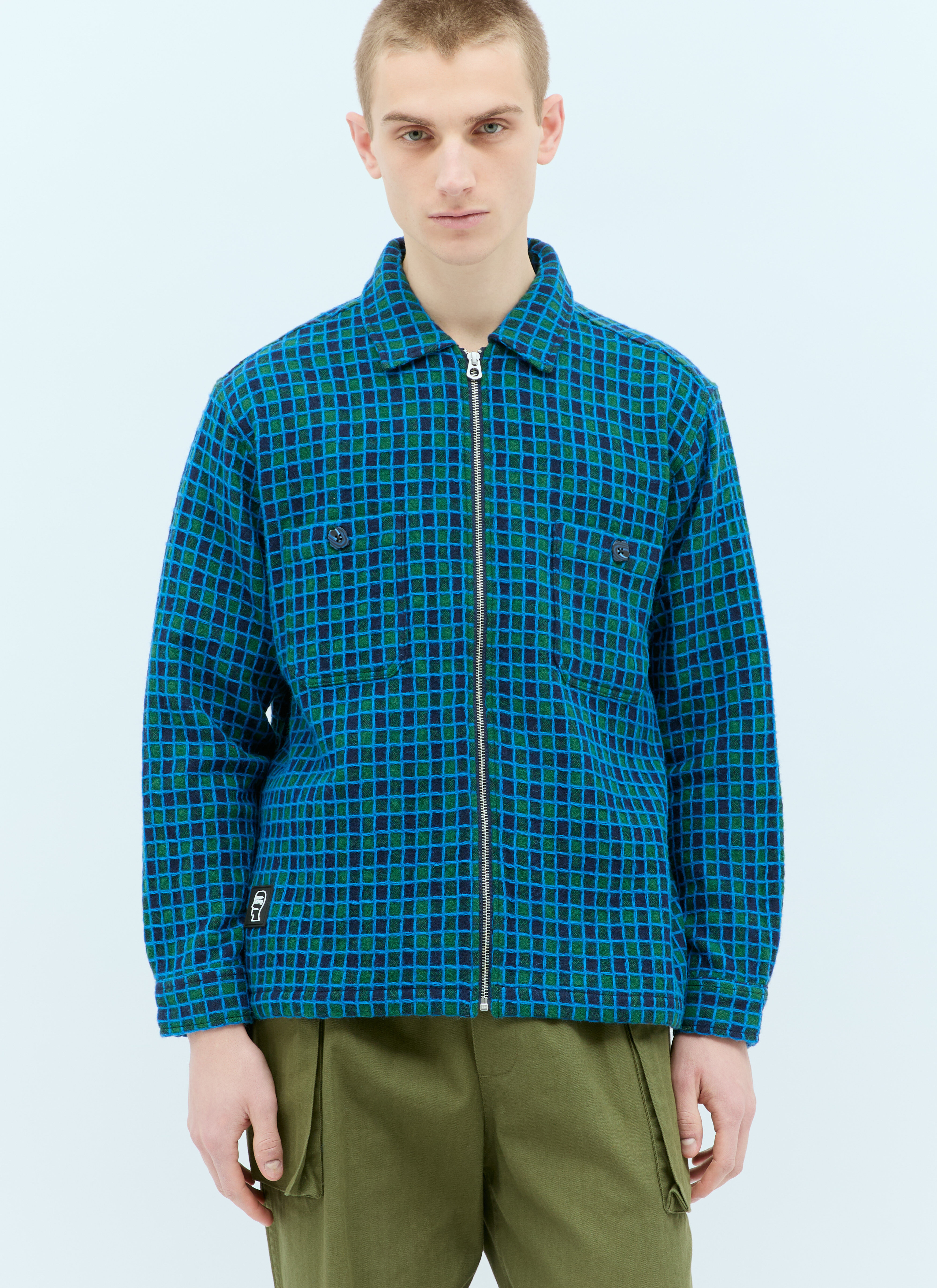 Brain Dead Check Mate Flannel Zip-Up Shirt Green bra0156016