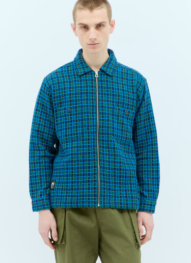 Brain Dead Check Mate Flannel Zip-Up Shirt Blue bra0154007