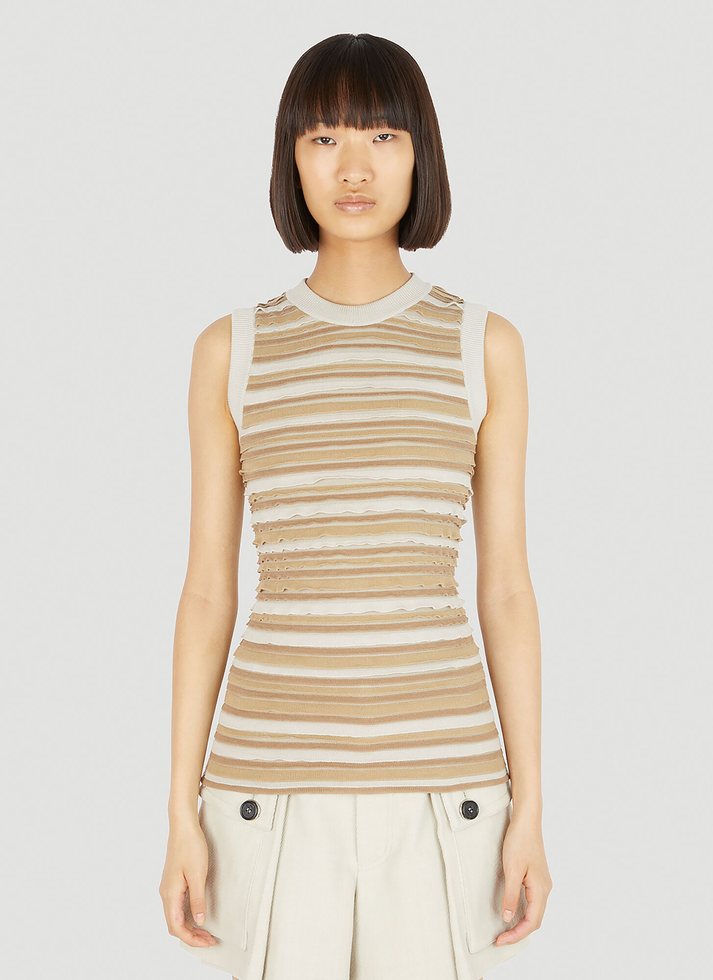 Durazzi Milano Rouches Cut-out Knit Tank Top In Beige