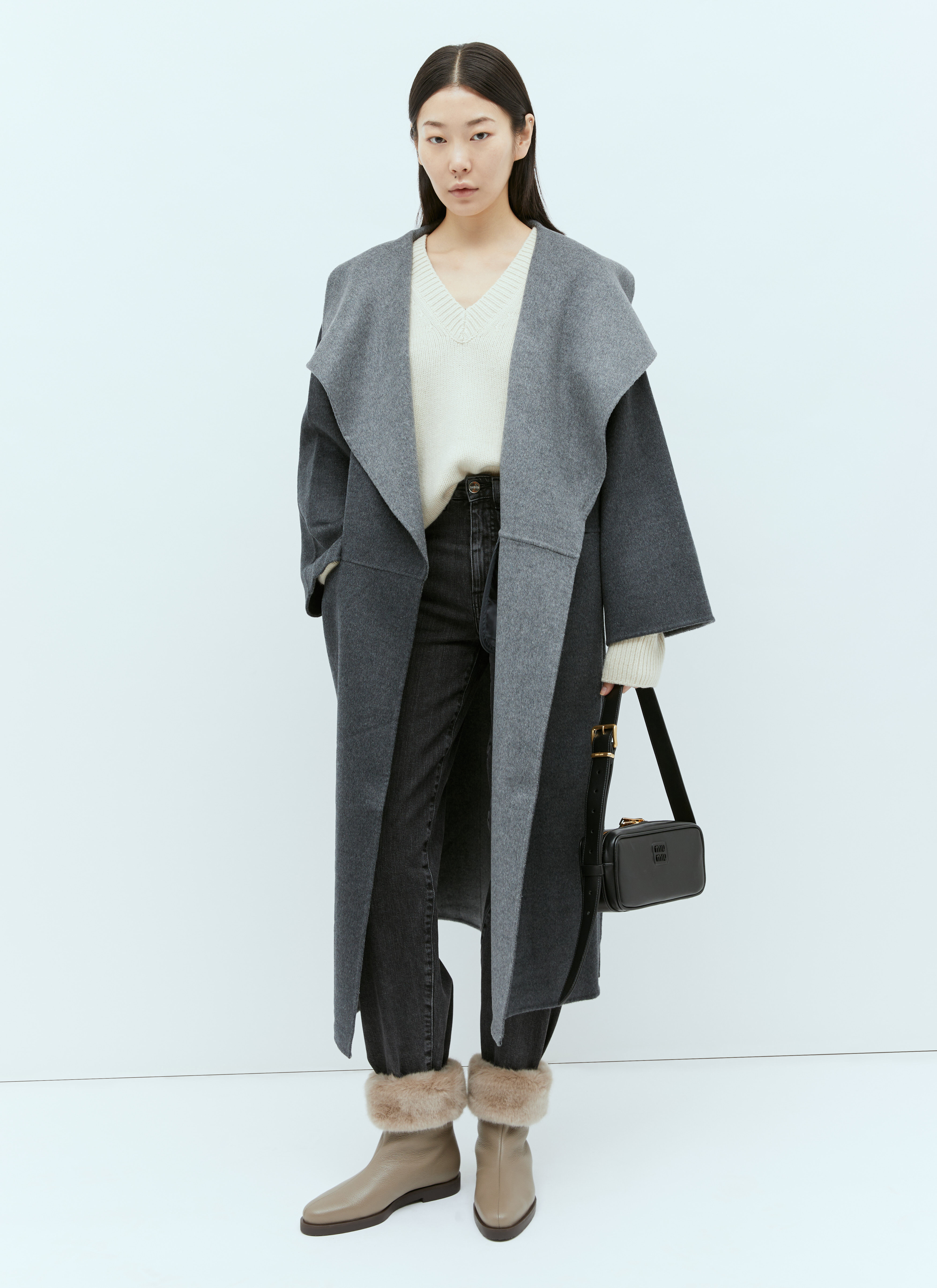 TOTEME Two-Tone Signature Wool And Cashmere Coat Black tot0257001