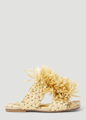 Max Mara Fringe Embellished Raffia Slides Beige max0257044