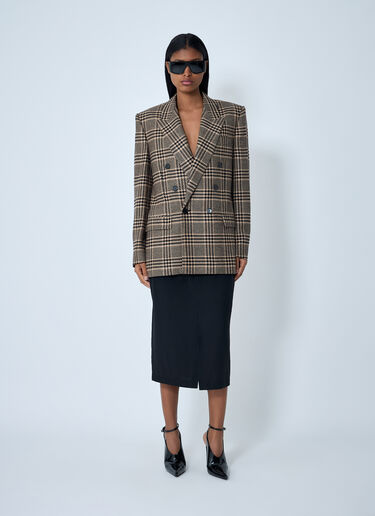 Saint Laurent Double-Breasted Plaid Blazer Beige sla0261014