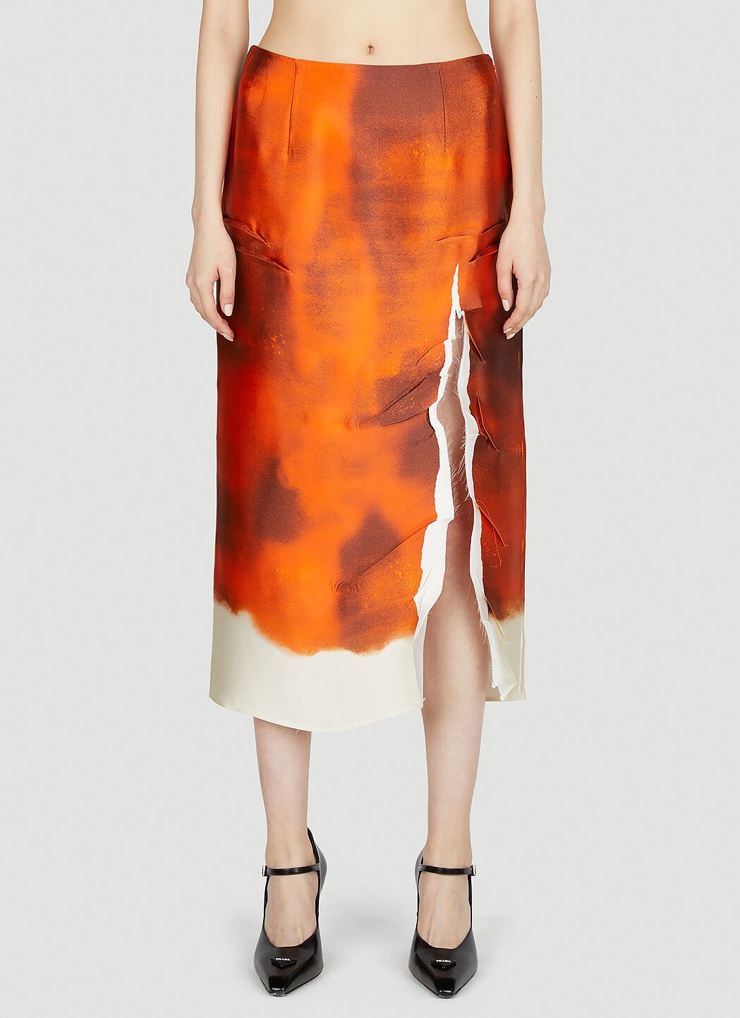 Prada Watercolour Split Skirt in Orange | LN-CC