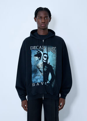 Vetements Cof Cut-Up Zip-Up Hooded Sweatshirt Black vet0162001