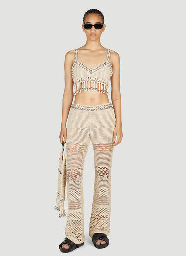 Rabanne Beaded Crochet Top Beige pac0254008