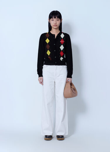 LN-CC® - GANNI: Light Cotton Argyle Cardigan - Black GANNI Light Cotton Argyle Cardigan Black gan0265020