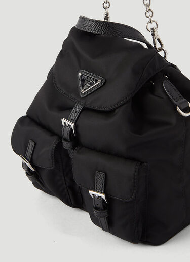 Prada Recycled-Nylon Mini Chain Backpack Black pra0245077