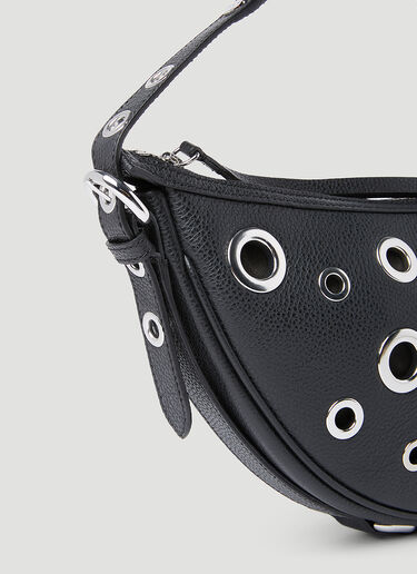 BY FAR Gib Small Leather Eyelet Shoulder Bag Black byf0253006