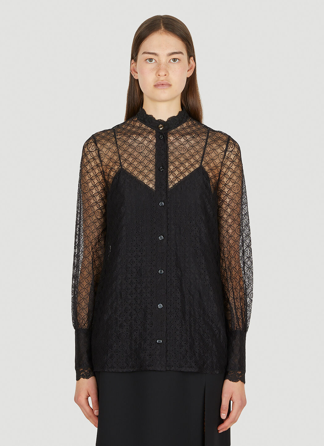 Gucci GG Geometric Lace Shirt in Black LN CC