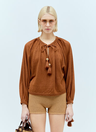 Max Mara Linen Tassel Top Brown max0256012