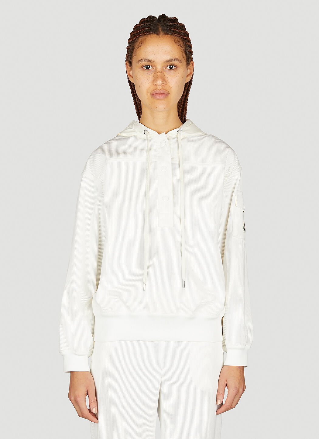 Moncler Women s Corduroy Hooded Sweatshirt in White LN CC