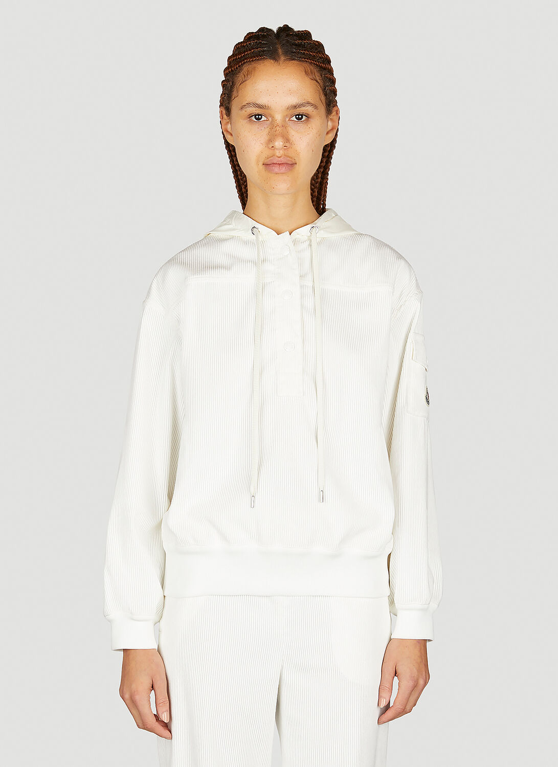 Shop Moncler Corduroy Hooded Sweatshirt In White