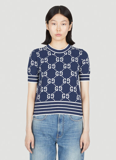 Gucci GG Jacquard Short Sleeve Top Blue guc0253054