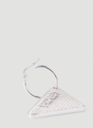 Prada Crystal Studded Logo Plaque Hoop Earrings Silver pra0247014