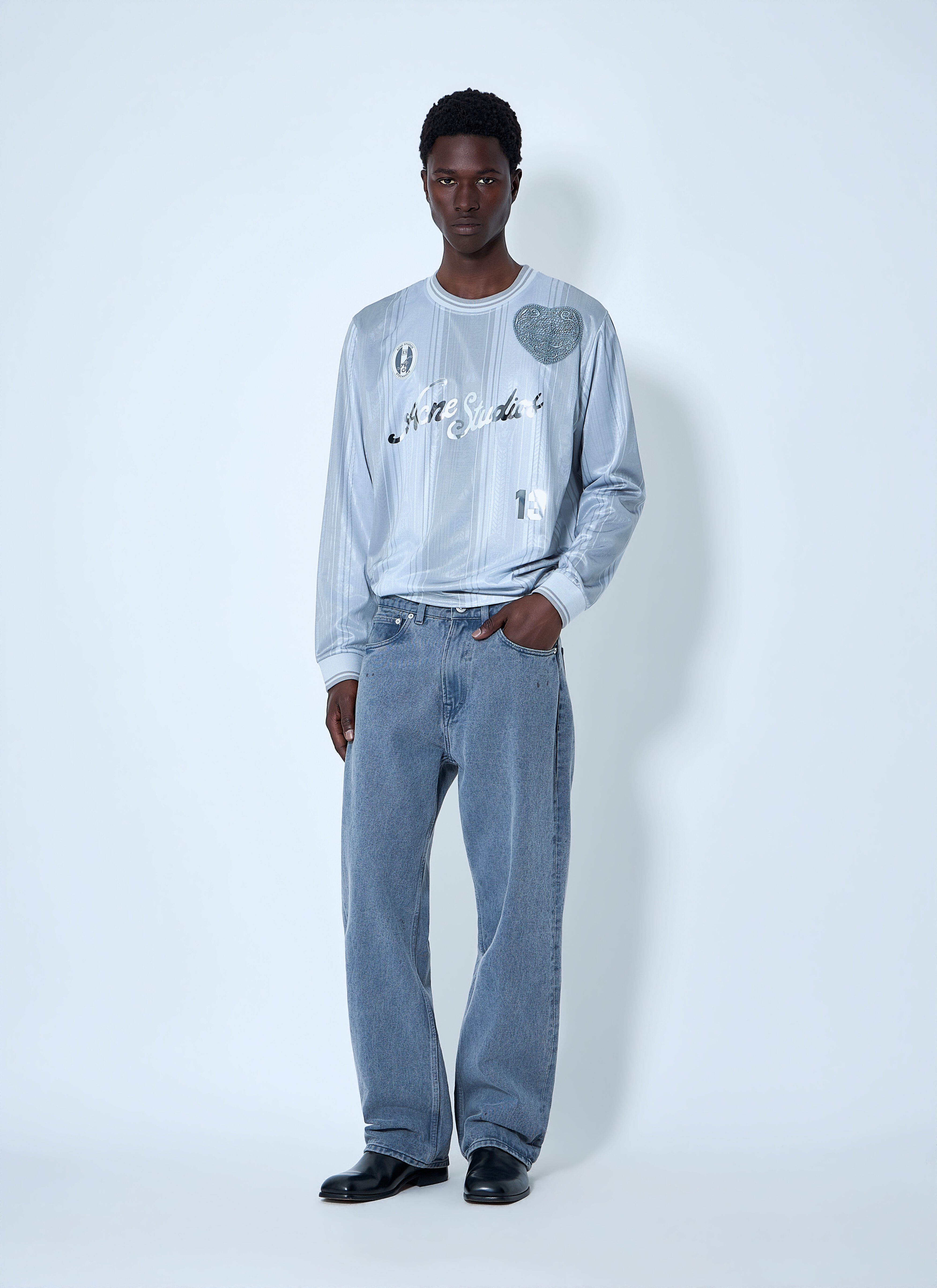 Acne Studios Men's' Embroidered Logo Long-Sleeve Shirt in Grey