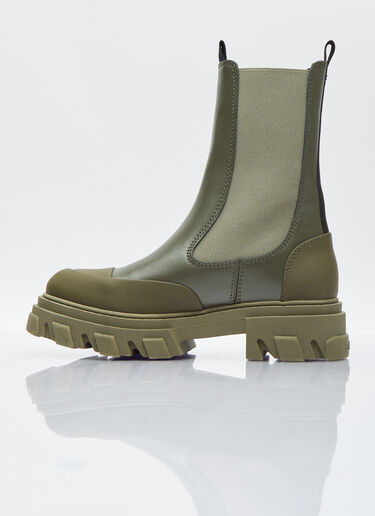 GANNI Cleated Mid Chelsea Boots Green gan0254031