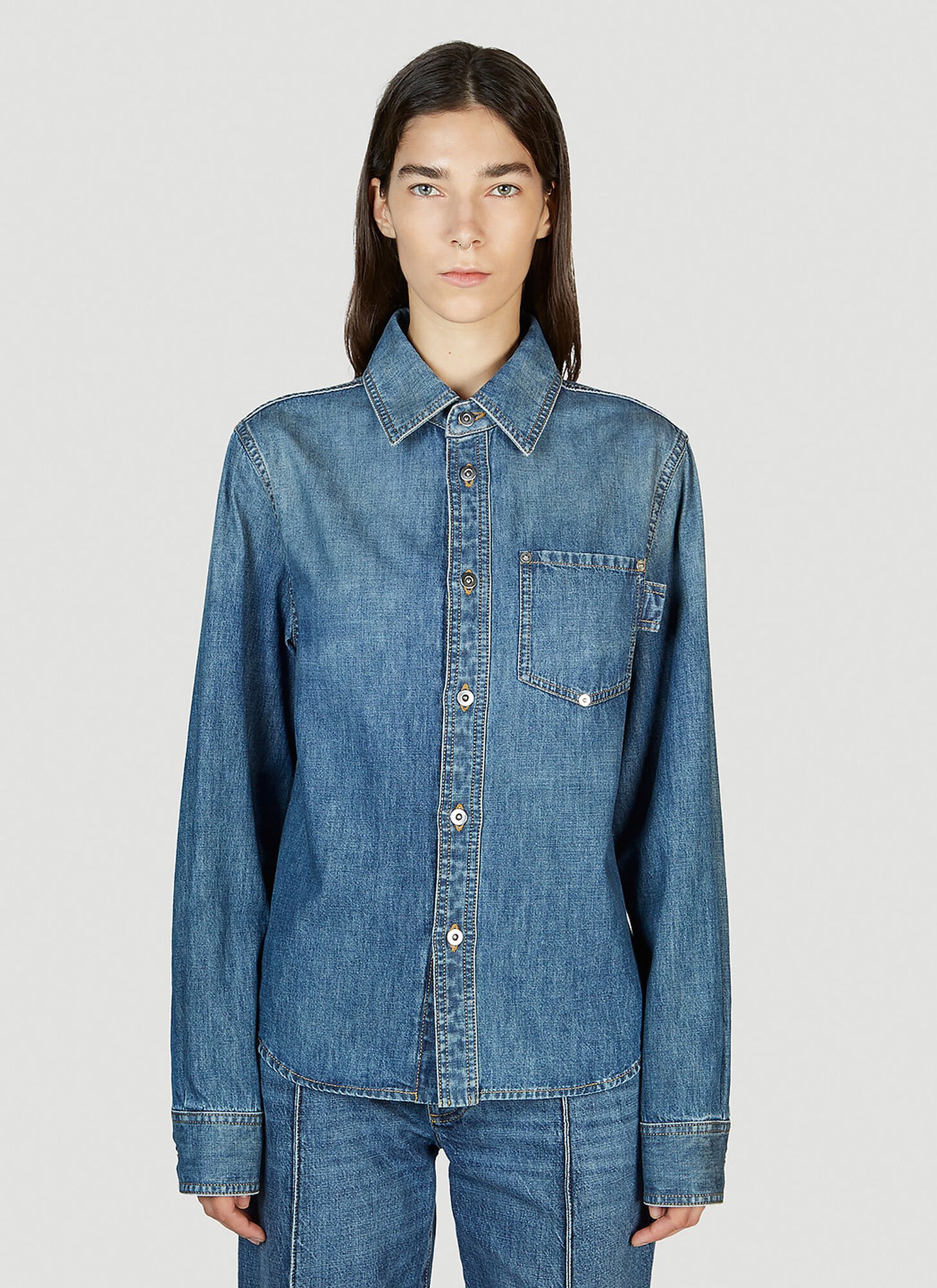 BOTTEGA VENETA BOTTEGA VENETA MEDIUM WASH DENIM SHIRT FEMALE BLUEFEMALE