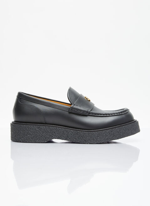 Gucci Logo Plaque Leather Loafers Black guc0155028