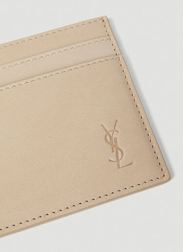 Saint Laurent Debossed Logo Cardholder in Beige