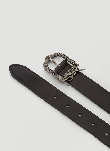 Saint Laurent Engraved-Buckle Leather Belt Black sla0240034