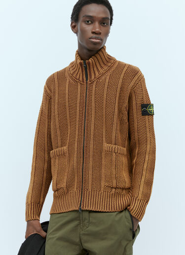 Stone Island Zip Up Wool Cardigan Brown sto0154056