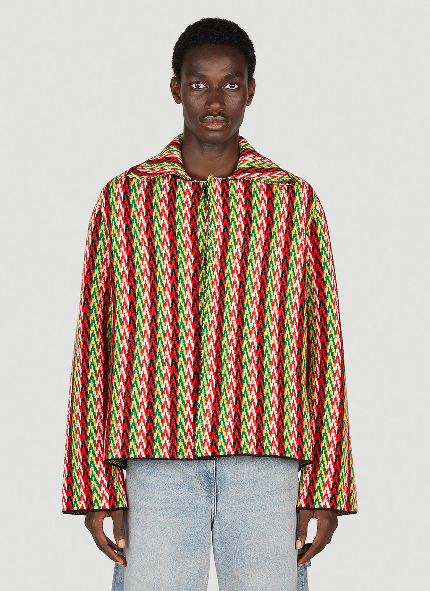 Shop Lanvin Curb Chevron Knit Jacket In Multicolour