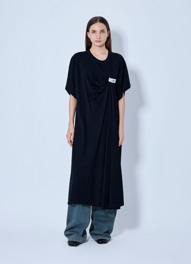 LN-CC® - MM6 Maison Margiela: Draped Midi Dress - Black MM6 Maison Margiela Draped Midi Dress Black mmm0265003