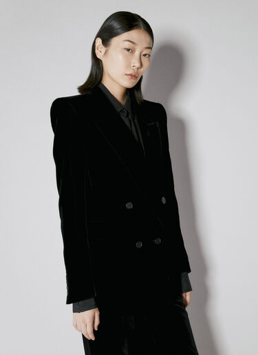 Saint Laurent Velvet Double-Breasted Blazer Black sla0253009