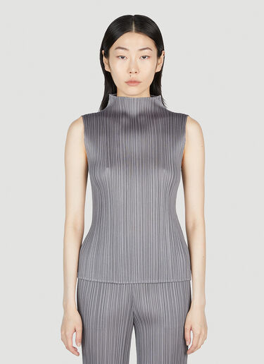 Pleats Please Issey Miyake Pleated Mock Neck Top Grey plp0253017