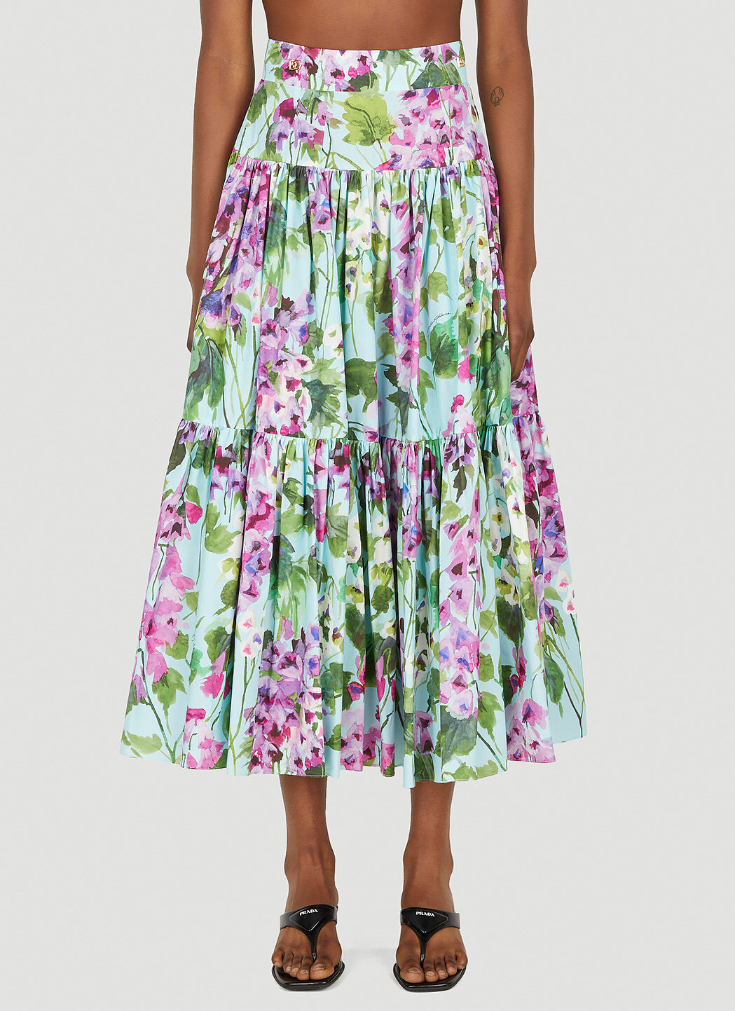 Dolce Gabbana Floral Pleated Maxi Skirt in Blue LN CC